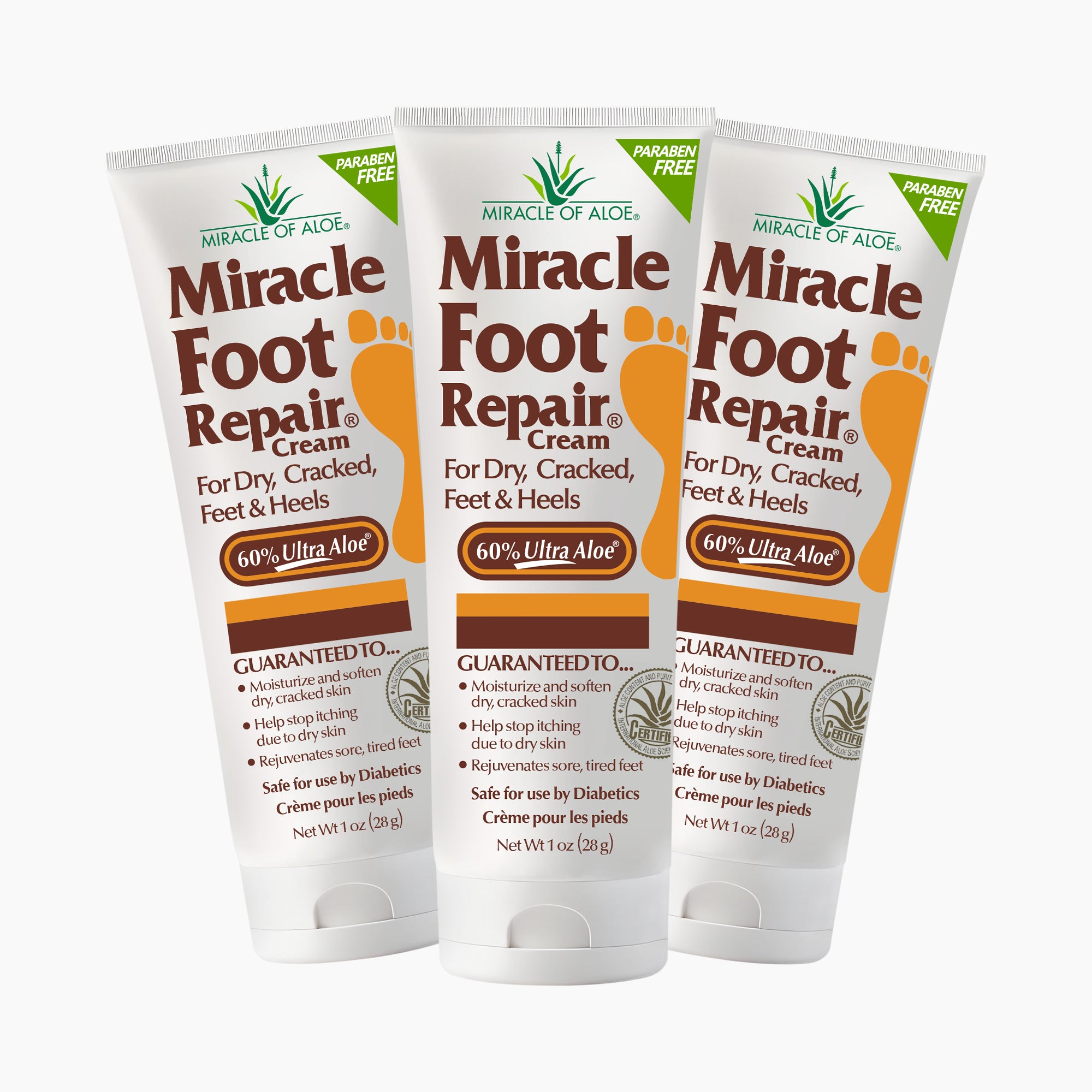 Miracle Foot Repair Cream, (1 oz / 3 Pack) Repairs Dry Cracked Heels and Feet, 60% Pure UltraAloe Moisturizes, Softens, and Repairs