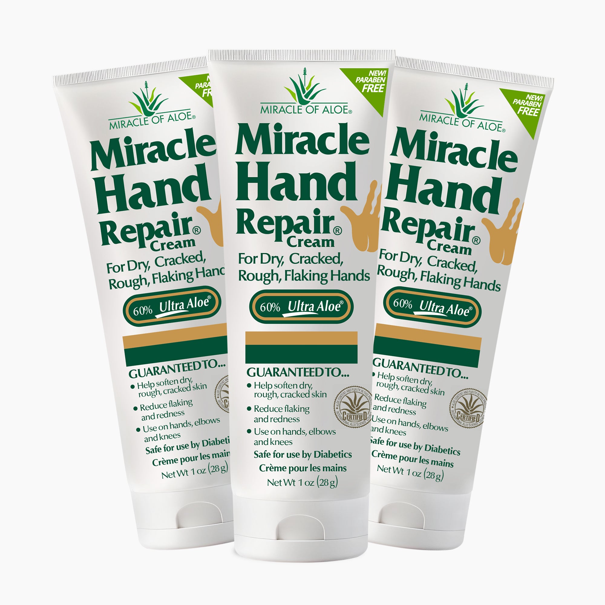 Miracle of Aloe Miracle Hand Repair Cream 1 oz Healing Aloe Vera Lotion for Dry, Cracked Hands with 60% Ultra Aloe Gel - Moisturizes, Softens, and Repairs - Non-Greasy (3-Pack)