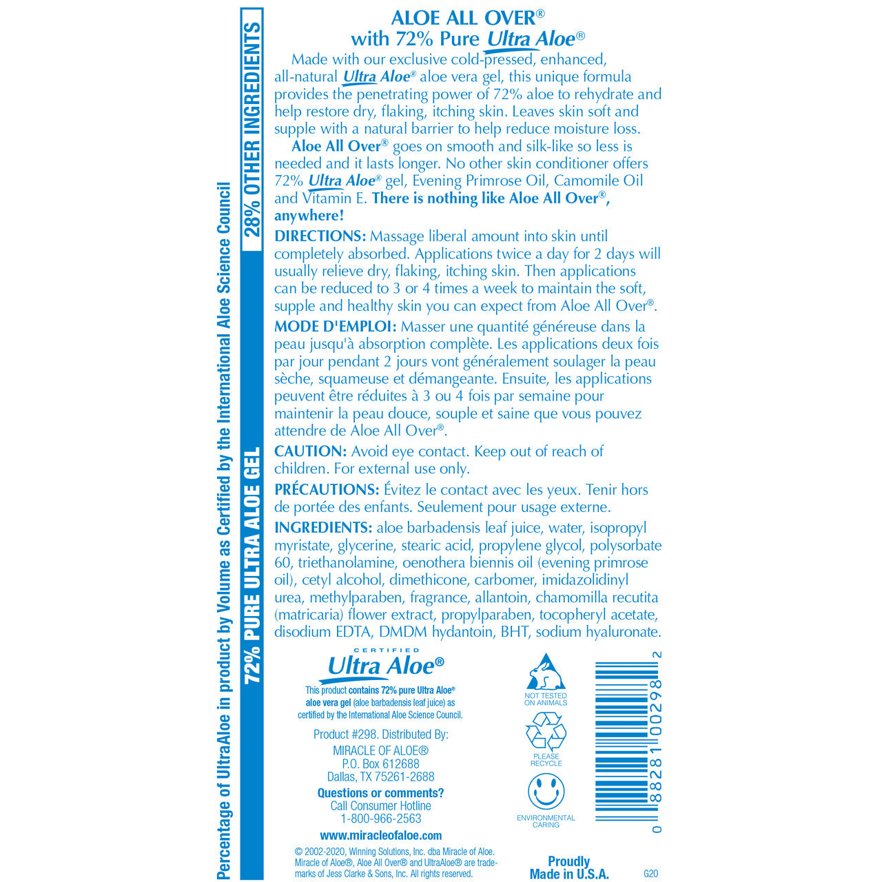 Aloe All Over 32oz Directions & Precautions 