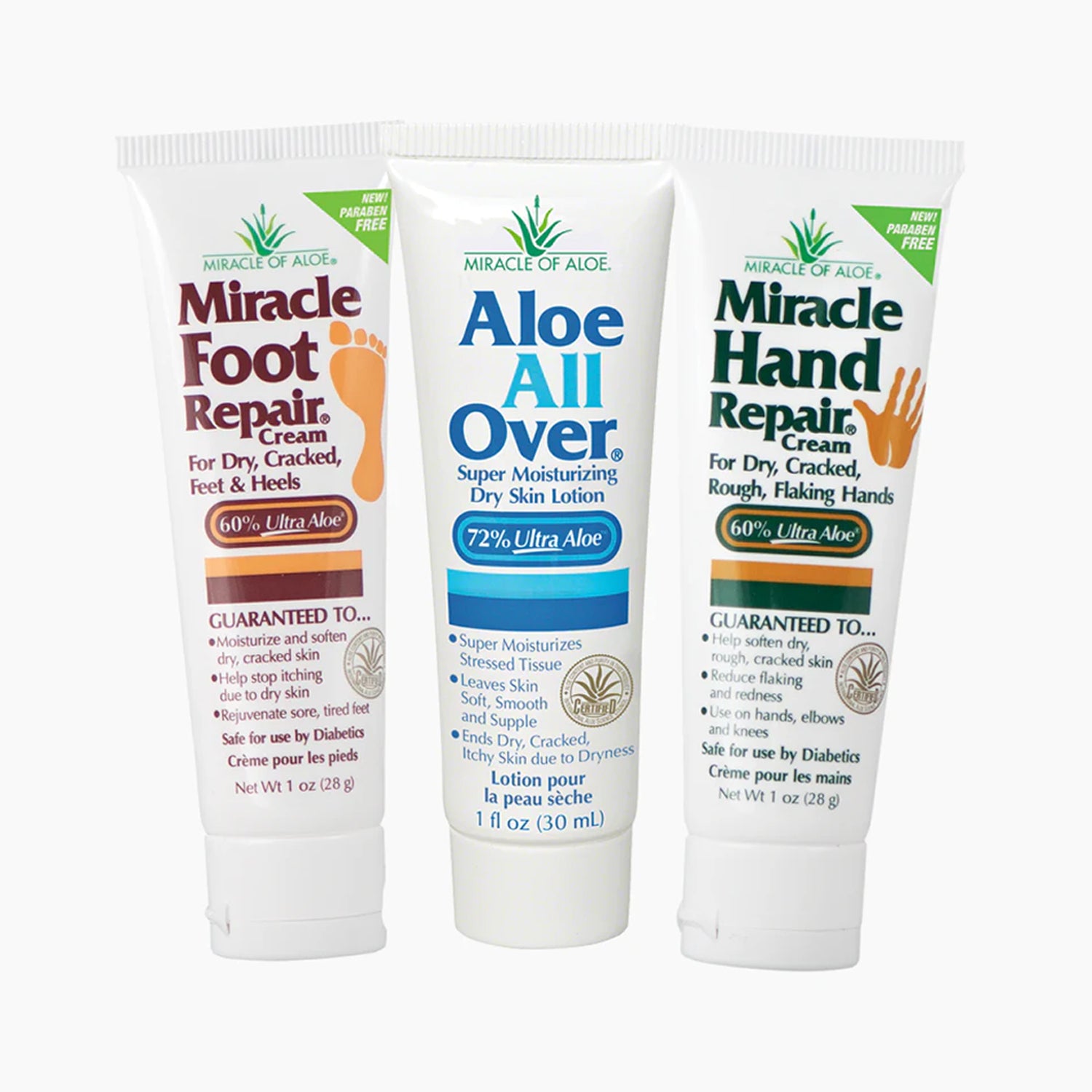Miracle of Aloe 3-pack Assortment, includes 1 oz. tubes each of Miracle Foot Repair, Miracle Hand Repair and Aloe All Over®