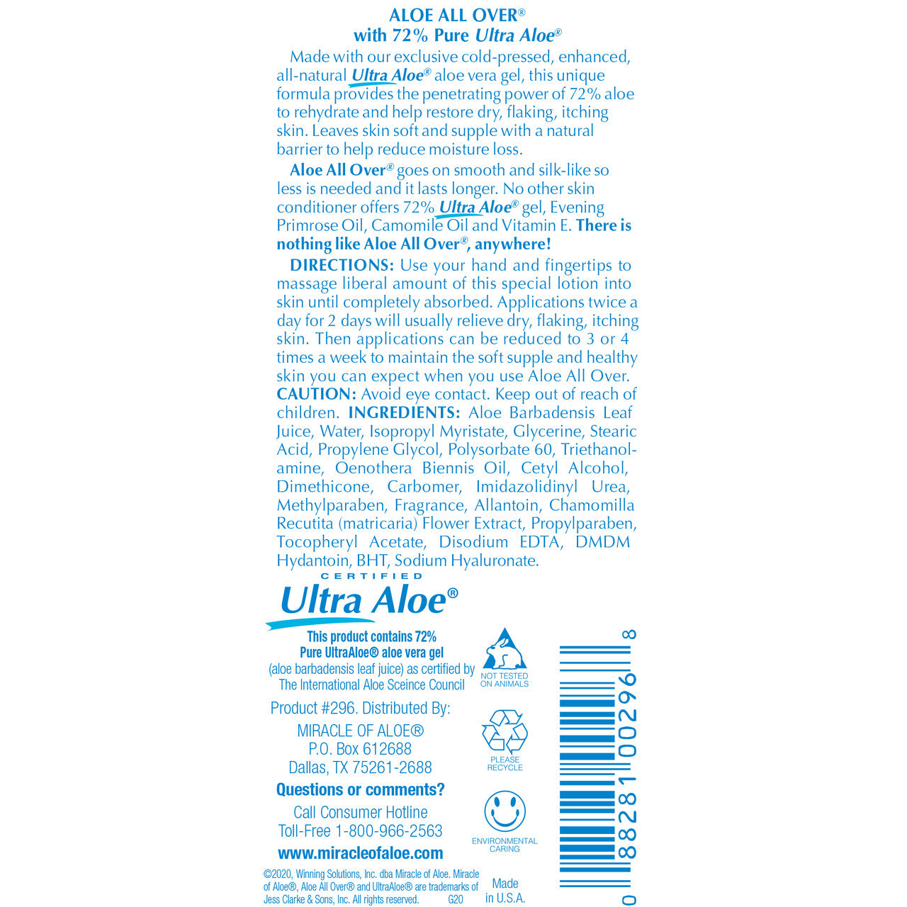 Aloe All Over 4oz Back Panel