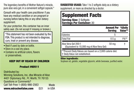 Aloe Vera Softgel - 60 Capsules 50mg